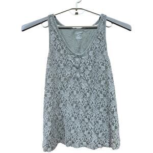 Lane Bryant Top Women Plus 22 Green Lace Overlay Floral Sleeveless FADED COLOR
